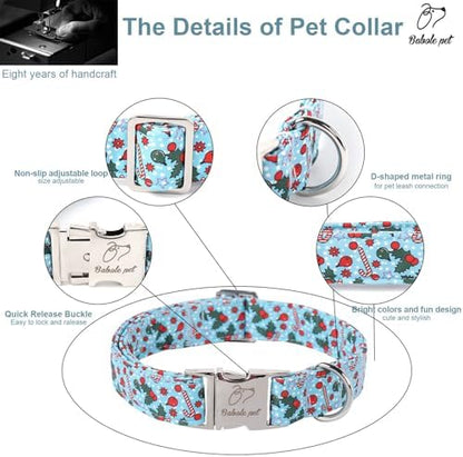 Christmas Dog Collar for Large Dogs - Design Cute Winter Holiday Collars Adjustable Blue Christmas Pet Metal Buckle Collar for Puppy Girl Boy Female Dogs L