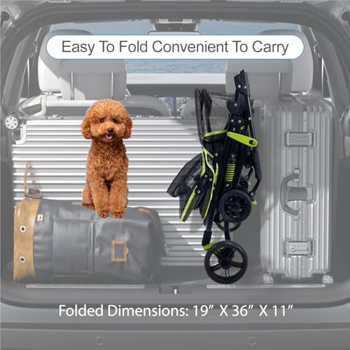 22” Buddy Buggies Foldable Pet Stroller - Shock Absorbing Frame with Storage - Machine Washable Fabric - Durable Mesh & UV Protected Retractable Canopy - Cat & Dog Stroller Up to 30lb