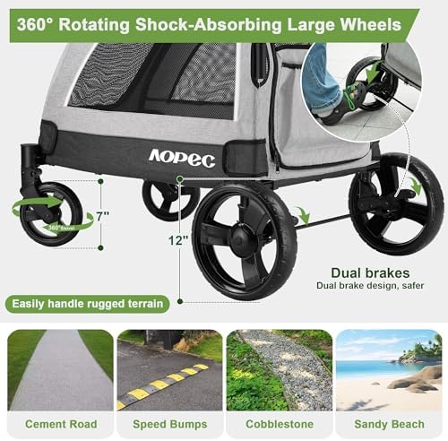Dog Stroller for Large & Medium Dogs, Dual Entry, 160 lbs Capacity, Gray