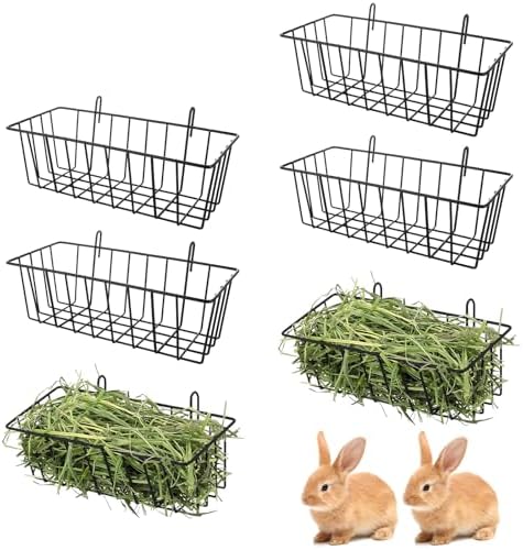 WOPPLXY 6 Pcs Rabbit Hay Feeder, Heavy Duty Metal Rabbit Hay Rack with Hooks, Bunny Hay Feeder Rack, Metal Rack Hay Holder for Rabbits Guinea Pigs, Small Animal Cage Accessories(9 x 4 x 2 Inch)