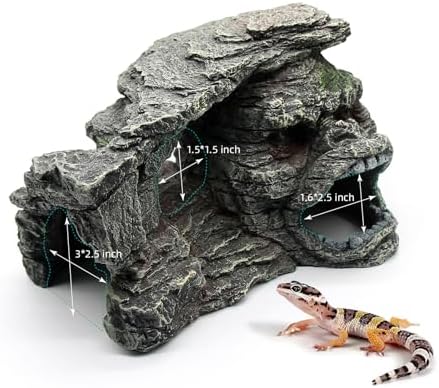 Gecko Hide Shale Scape Step Ledge, Reptile Rock Basking Platform Cave Hideout Tank Accessories Decorations, Great for Reptiles, Amphibians, Leopard Gecko, Snake, Lizard, Frogs, Turtle