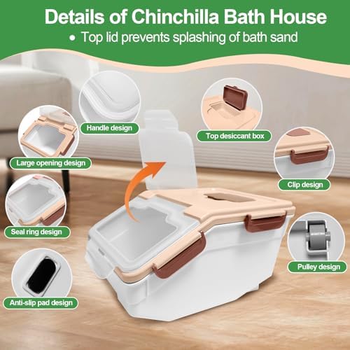 Large Chinchilla Sand Bath Container Kit Plastic Chinchillas Dust Bath House with Sand Cup and Sand Shovel Hamster Shower Room for Hedgehog Guinea Pig Squirrel and Other Small Animals（Pink）