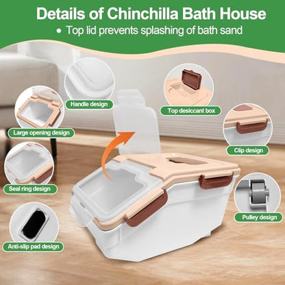 Large Chinchilla Sand Bath Container Kit Plastic Chinchillas Dust Bath House with Sand Cup and Sand Shovel Hamster Shower Room for Hedgehog Guinea Pig Squirrel and Other Small Animals（Pink）