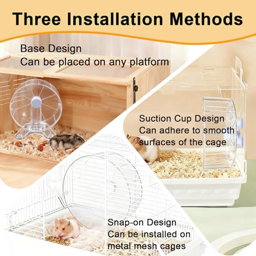 Hamster Wheel, 8.7" Super-Silent Exercise Wheels, Dual-Bearings Quiet Spinner Running Wheels, 3 Installation Methods, Fits Any Hamster Cage, Hamsters Toy for Dwarf Hamsters, Gerbils, and Small Pets.