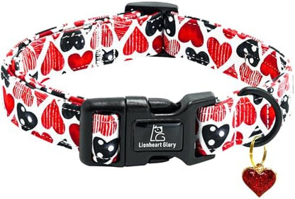 Lionheart glory Valentine's Dog Collar-Red Hearts Cute Spring Dog Collar for X-Small Dogs Female Male Adjustable Heavy-Duty Puppy Collar Holiday Pet Gift