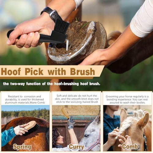 Abbylike 12 Pieces Horse Grooming Kit Equine Care Brushes, Black
