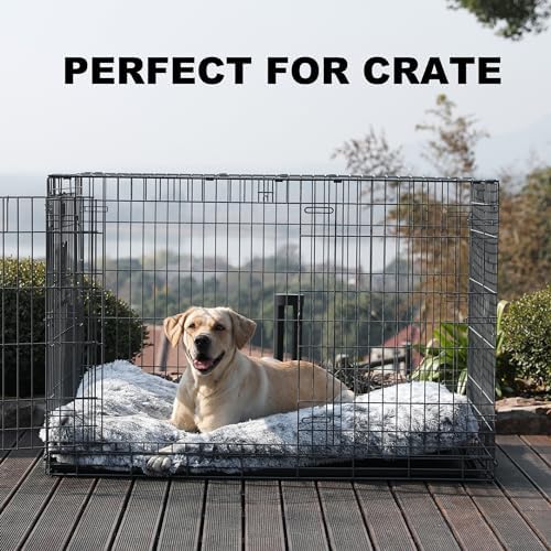 Bedfolks Waterproof Crate Bed, Plush Dog Kennel Pad with Removable Washable Cover, Faux Fur, Fluffy, 41"x27", Dark Grey