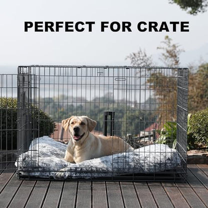 Bedfolks Waterproof Crate Bed, Plush Dog Kennel Pad with Removable Washable Cover, Faux Fur, Fluffy, 41"x27", Dark Grey