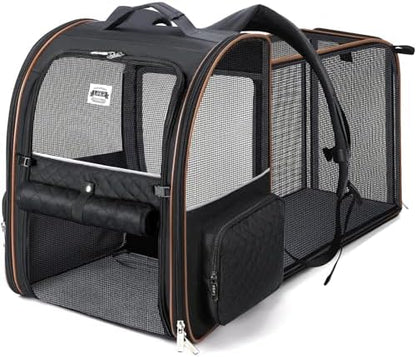 Large Cat Backpack Carrier Expandable Pet Carrier Backpack for Small Dogs Medium Cats Fit Up to 18 Lbs, Dog Backpack Carrier, Foldable Puppy Backpack Carrier for Travel, Black