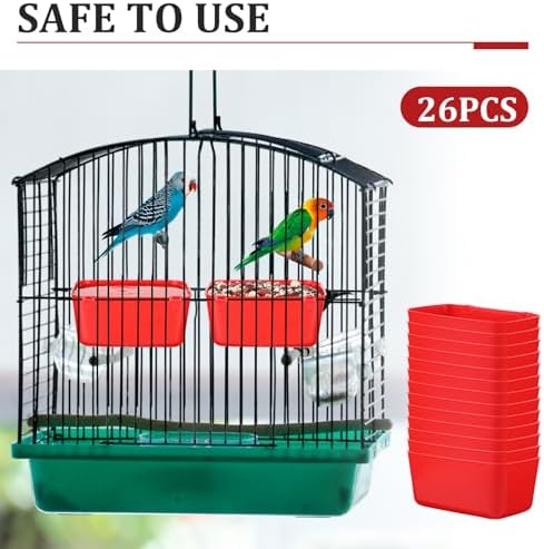 26 PCS Chicken Feeder Cups, 18 OZ Cage Cups for Chickens, Hanging Rabbit Feeder Waterer Cups, Plastic Birds Feeders for Pet Bunny Gamefowl Poultry Parrot(Red)