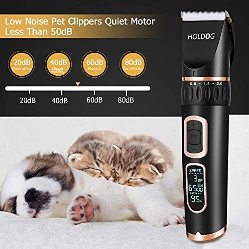 HOLDOG Dog Clippers Professional Heavy Duty Grooming Clipper 3-Speed Low Noise High Power Rechargeable Cordless Pet Tools for Small & Large Dogs Cats Pets with Thick Coats