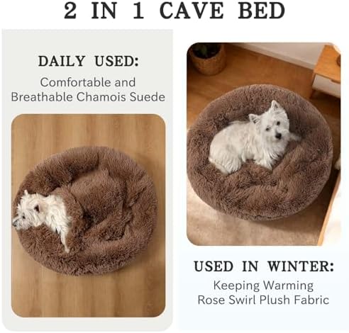 NOYAL Calming Donut Dog Bed, Hooded Cave with Blanket