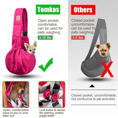 TOMKAS Dog Sling Carrier for Small Dogs Puppy Carrier for Small Dogs (Rose red, Adjustable Strap for 3-10 lbs & Zipper Pocket)