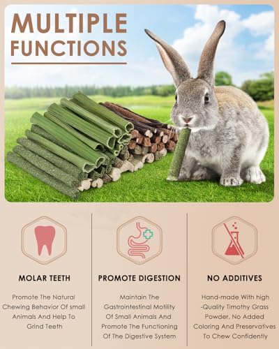 Bissap 54 PCS Rabbit Chew Sticks, Mix Natural Sweet Bamboo Timothy Hay Oat Carrot Chew Stick Apple Branch Bunny Chews for Rabbit Hamster Chinchilla Guinea Pig Small Pet Molar Treats
