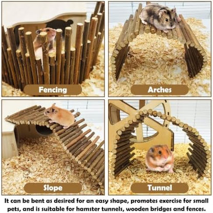 PINVNBY Bendy Hamster Climbing Ladder Bridge Long Natural Wooden Rat Fence