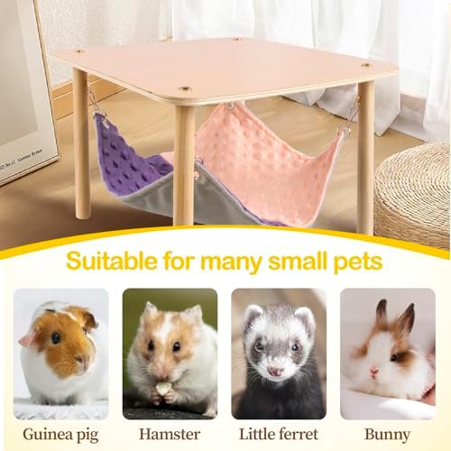 BESNEW Enlarged Guinea Pig Hammock with Wooden Stand,Small Animal Hanging Bed Large Platform for Guinea Pigs Bunny Ferret Hamster Hiding Sleeping 13L x 13W x 11H in