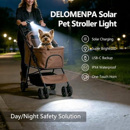 Pet Stroller Light with Horn,IPX4 Waterproof Safety LED Lights for Dog Cat