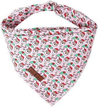 Lionet Paws Christmas Dog Bandana Girl for Small Medium Dogs,Pink Santa Dog Kerchief Washable Dogs Triangle Bibs Scarf