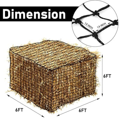 Dayimado Large Round Bale Hay Net, 6x6 Ft Sturdy Hay Net Slow Feed for Horses, Fits Round Bales 5x5-6x6 or Square Bales 3x3x8-4x4x8 with 1.5" Holes