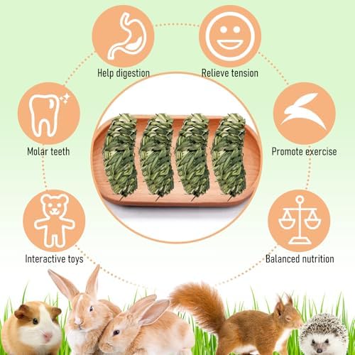 Hamiledyi Rabbit Chew Ball Bunny Timothy Grass Ball Natural Woven Chewing Toys Small Animal Activity Play Balls Chew Toys for Bunny Rabbits Hamster Guinea Pigs Chinchilla Gerbils 4PCS