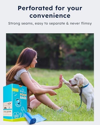 Wooflinen Home Compostable Dog Poop Bags – Leak-Proof Dog Poop Bags Rolls – Large 9x13”, Durable, Easy Tear – Made from Plant & PBAT Material – For Big & Small Dogs – 120 Bags (8 Rolls)
