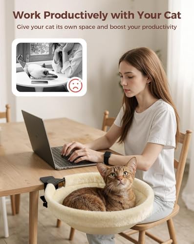 Cat Desk Bed, 16"x16" Rotating Cat Bed for Desk Holds Up to 50 lbs