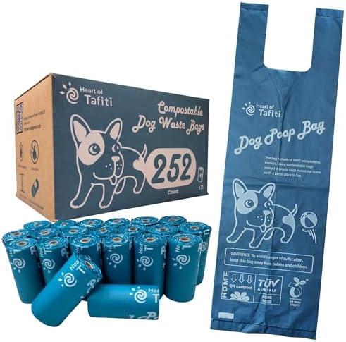 Dog Poop Bags with Handles, 252 Count, Extra Thick Leak-Proof Dog Waste Bags, Certified Compostable, Unscented & Eco-Friendly, 9 x 13 inch (16 inch w/Handles)
