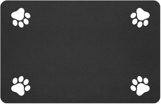 Pet Feeding Mat-Absorbent Pet Placemat for Food and Water Bowl, with Waterproof Rubber Backing, Quick Dry Water Dispenser Mat for Dog and Cat (20"x12", Black)