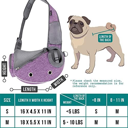 PetAmi Small Dog Sling Carrier, Puppy Cat Hands-Free Purse, 5 lb, Purple