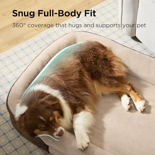 Bedsure 360°Oval Bolster Orthopedic Dog Beds Large Sized Dog,35" Brown