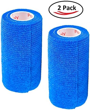 2 Pack Premium Vet Wrap - Self Adhesive Bandage Wrap & Athletic Tape - 4" x 5 Yards Elastic & Self-Sticking Cohesive Bandage for Pets, Sports, Wrists & Ankles - Blue by Prairie Horse Supply
