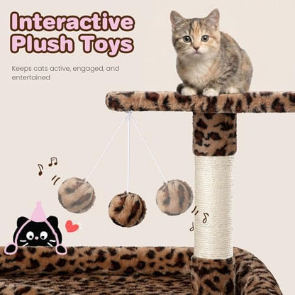 SHA CERLIN 82 inch Cat Tree Tower, Multi-Level Cat Condo with Plush Perches, Sisal Scratching Posts, Hammock and Toys, Stable Cat Tower for Kittens and Adult Cats, Leopard Print