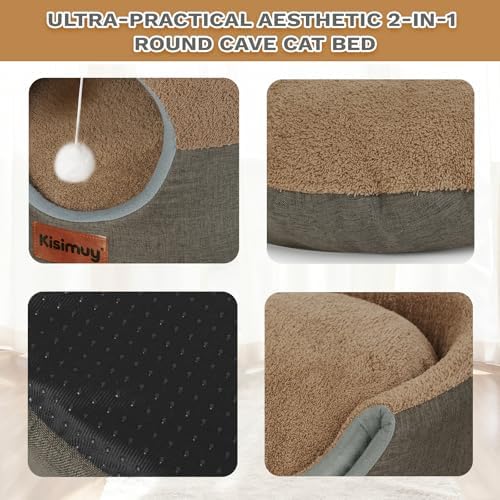2-in-1 Cat Bed Cave, Cozy Covered Cat Beds for Indoor Cats,Pet Bed