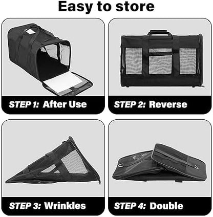 FluffyDream Pet Travel Carrier Soft Sided Portable Bag for Cats, Small Dogs, Kittens or Puppies, Collapsible, Durable, Airline Approved, Travel Friendly (Grey, 17.0" L x 10.0" W x 11.0" H) (Black)
