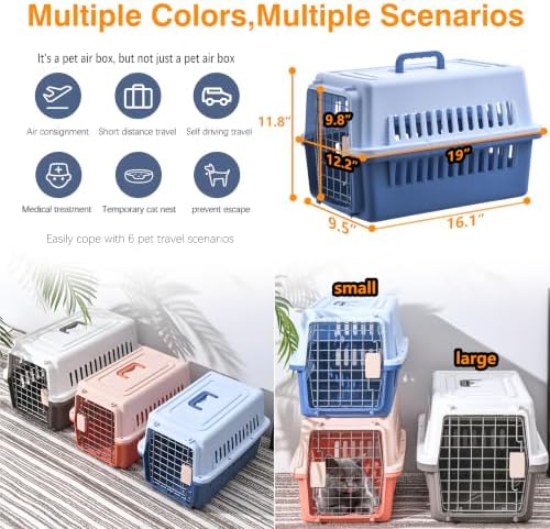 Pets Carrier,Kennel,19in,Long,Hard-Sided,for Cat up to 14lb,Suit for Airline/Road Travel (Blue, Small)
