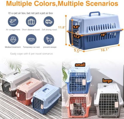 Pets Carrier,Kennel,19in,Long,Hard-Sided,for Cat up to 14lb,Suit for Airline/Road Travel (Blue, Small)