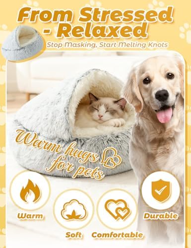Dog Bed, Dog Bed with Cover Cave, Dual Comfort Design, Pet Bed for Small/Medium/Large Cats and Dogs, Anxiety Relief, Durable & Chew-Proof, Improves Sleep & Behaviour (Pink 26in)