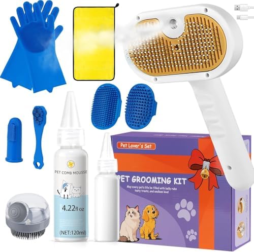 Pet Steam Brush for Dogs & Cats, bathing supplies, cat grooming kit(11PCS)