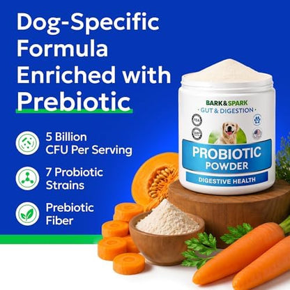 BARK&SPARK Dog Probiotics Powder - Daily Probiotics for Dogs with Prebiotic