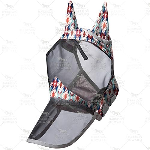 Harrison Howard LumiVista Horse Fly Mask Long Nose with Ears UV Protection for Horse Tribal Rhombus M Cob