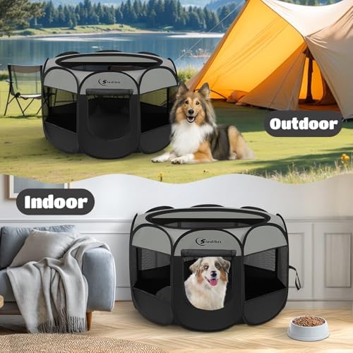 Siedihit Dark Grey Puppy Playpen for Large Dog Cat, Dogs Tent