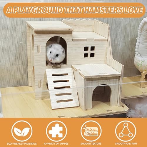 Hamster House,Tiny House with Slide House, Double-Decker Hut, Hamster Cage Accessories,Small Animal Habitat Decor for Large Hamster