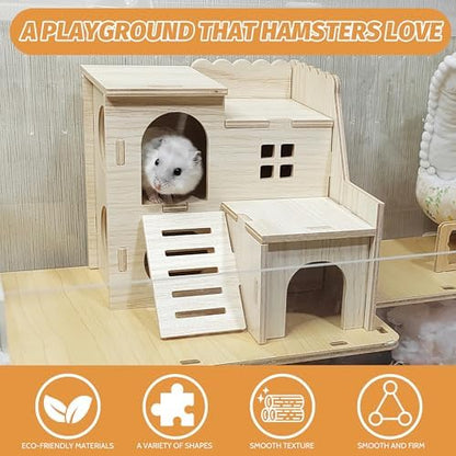 Hamster House,Tiny House with Slide House, Double-Decker Hut, Hamster Cage Accessories,Small Animal Habitat Decor for Large Hamster