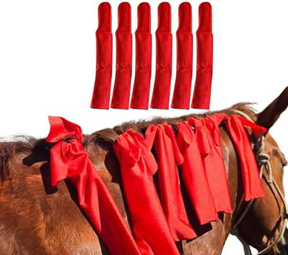 Horse Mane Bags for Horses, Set of 6 Handmade Lycra Mane Bags, Helps Reduce Tangles, Breakage & Rubbing, Washable Braided Mane Covers for Longer, Healthier Manes, Ranch Hand (Light Red)