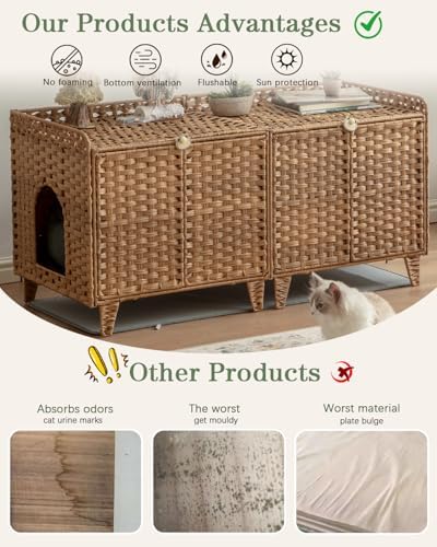 SETVSON Cat Litter Box Enclosure for 2 Cats, Hidden Litter Box, Natural