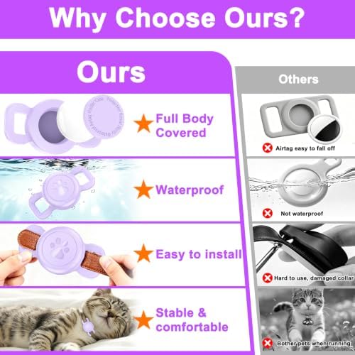 Airtag Dog Collar Holder for Cat or Small Dog, Waterproof, 1 Pack Purple