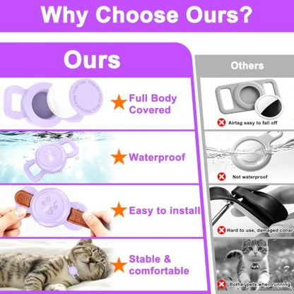 Airtag Dog Collar Holder for Cat or Small Dog, Waterproof, 1 Pack Purple
