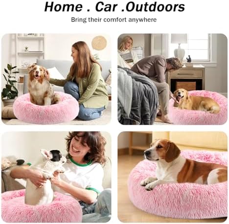 NOYAL Donut Dog Bed for Small Medium Pets, Plush Calming Faux Fur