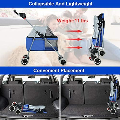 BestPet Foldable Pet Stroller for Small/Medium Dogs and Cats Up to 33 lbs