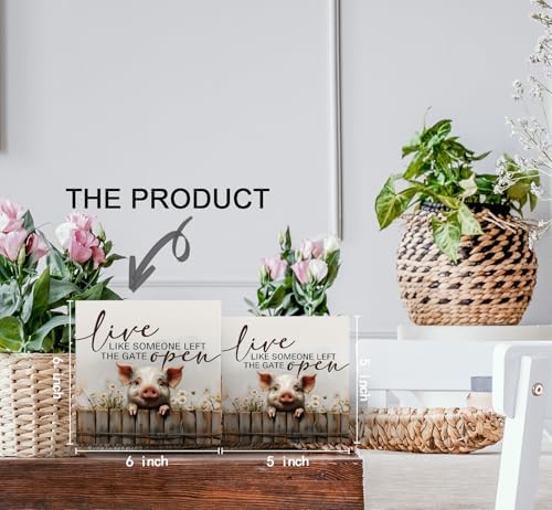 Pig Signs - Farm Cottagecore Animal Office Kitchen Bedroom Decor,Rustic Farmhouse Live like Someone Left the Gate Open Home Decor Wooden Signs,Pig Gifts for Women,6x6